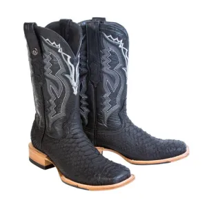TANNER MARK MEN'S EXOTIC LEATHER Python Matte Black Cowboy Boots With Hybrid Sole