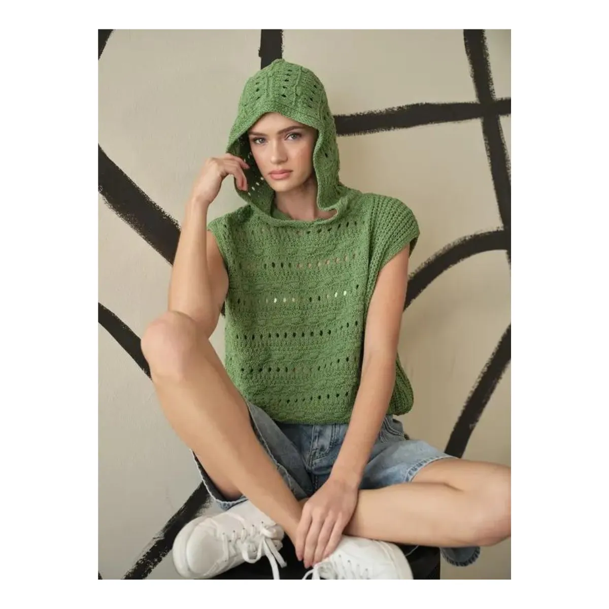 The Harper Open Knit Vest in Matcha