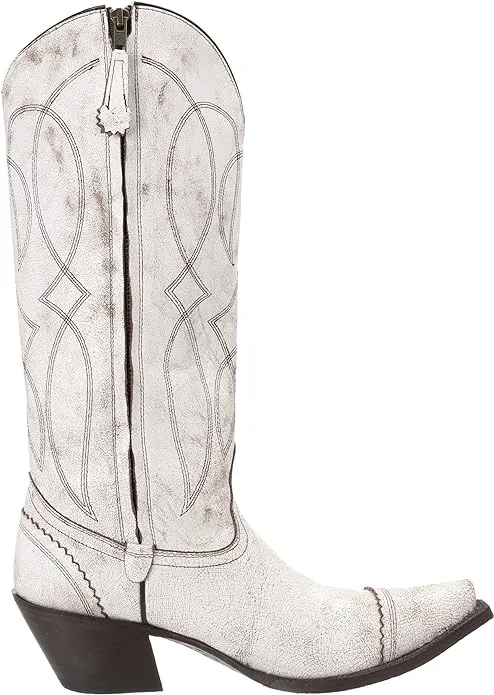 Tony Lama Women's Crackled White with Snip Toe and Zipper