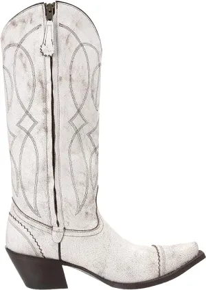 Tony Lama Women's Crackled White with Snip Toe and Zipper