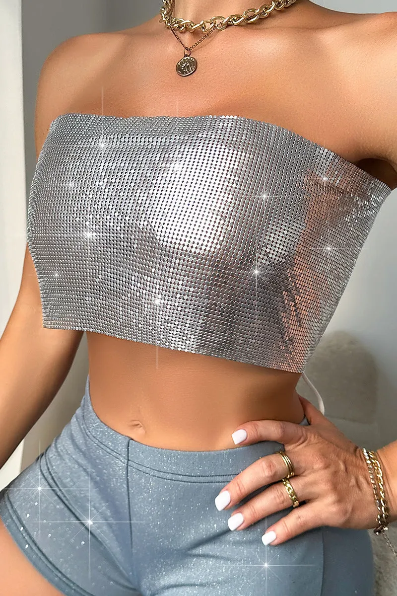 TR3009 Metal Sequins Tube Top