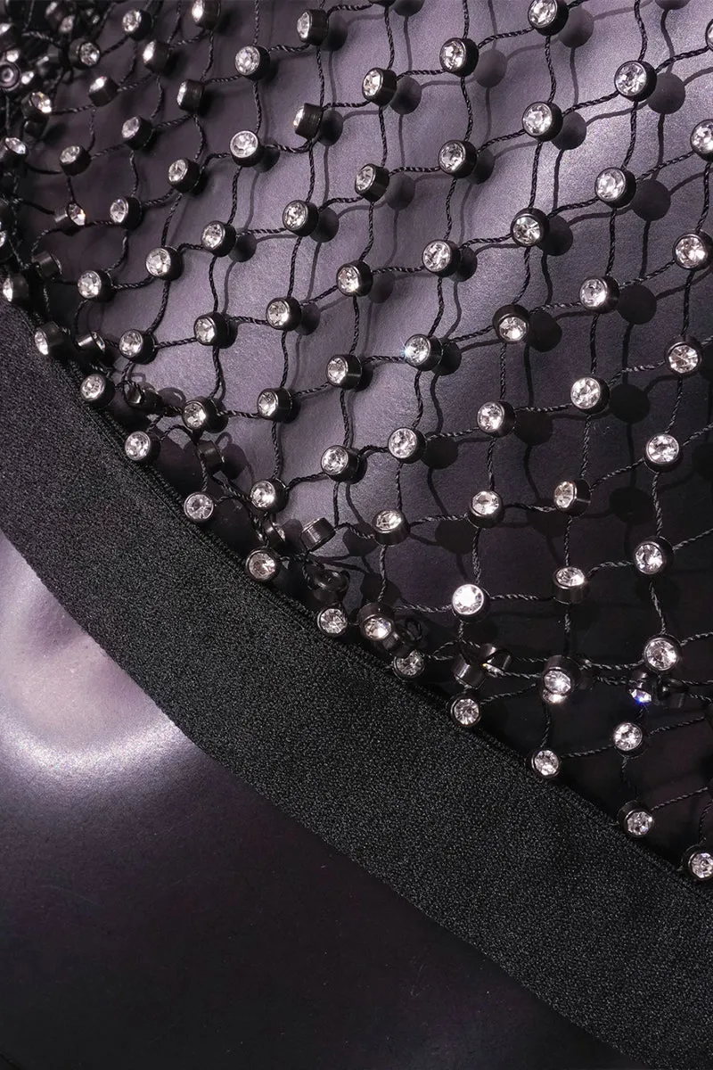 TR3022 Rhinestones Fishnet Tank Top