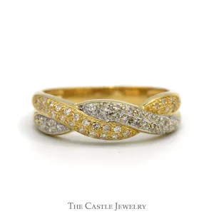 Two Tone Diamond Band with Twisted Design in 14k White & Yellow Gold