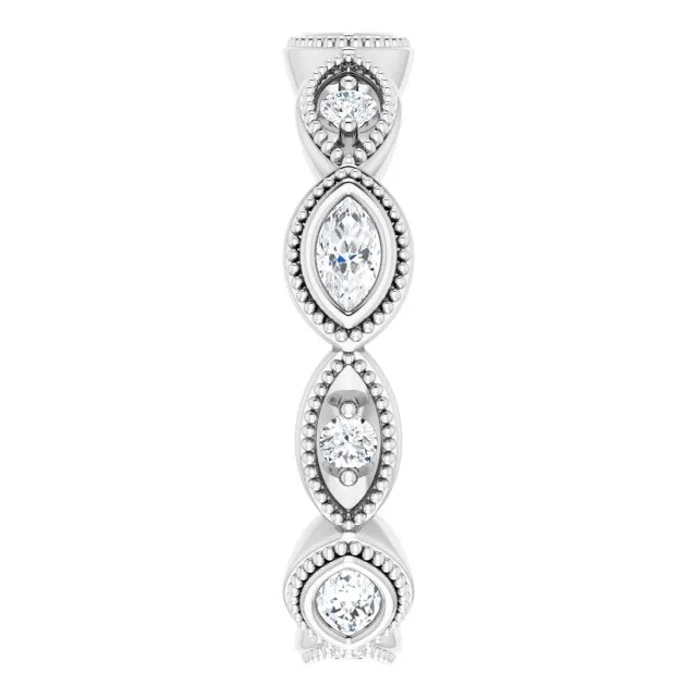 Vintage Inspired 0.75 ct. Marquise & Round Diamond Eternity Band