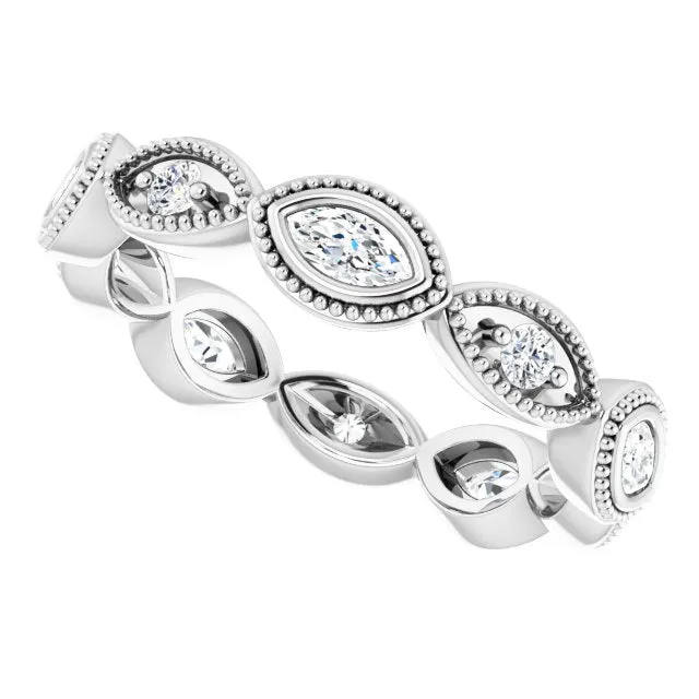 Vintage Inspired 0.75 ct. Marquise & Round Diamond Eternity Band