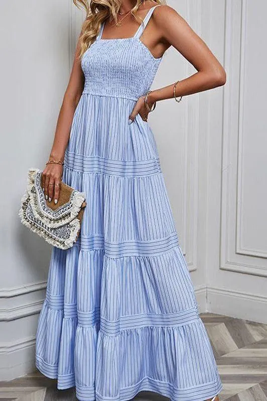 Waist Striped Sleeveless Maxi Dress