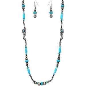 Western Gemstone Bolt Navajo Pearl Necklace Set