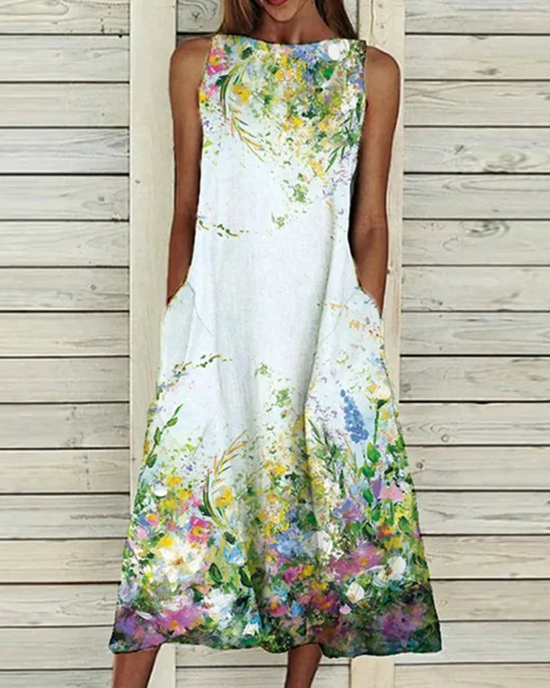 Women's Comfortable Summer Sleeveless Floral Dress | Midi