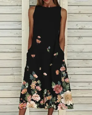 Women's Comfortable Summer Sleeveless Floral Dress | Midi