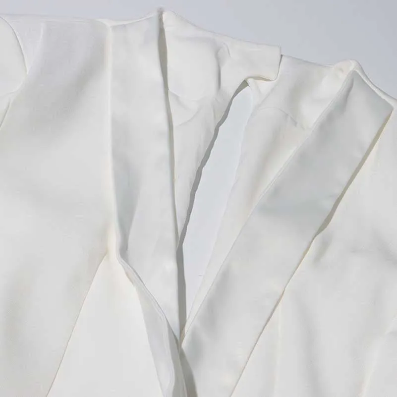 Women's Deep-V White Blazer Trendy Jacket with Cut-out Back