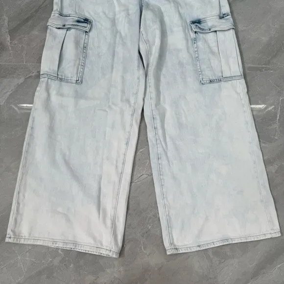 Women's DKNY Jeans High-Rise Wide-Leg Cargo Jeans Light Wash Cotton Size 32