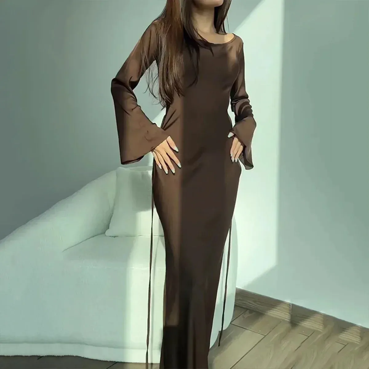 Women's Elegant Flowy Long Sleeve Dress | Maxi