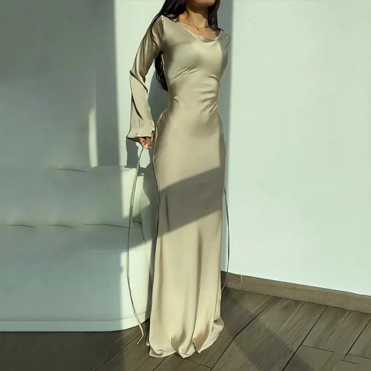 Women's Elegant Flowy Long Sleeve Dress | Maxi