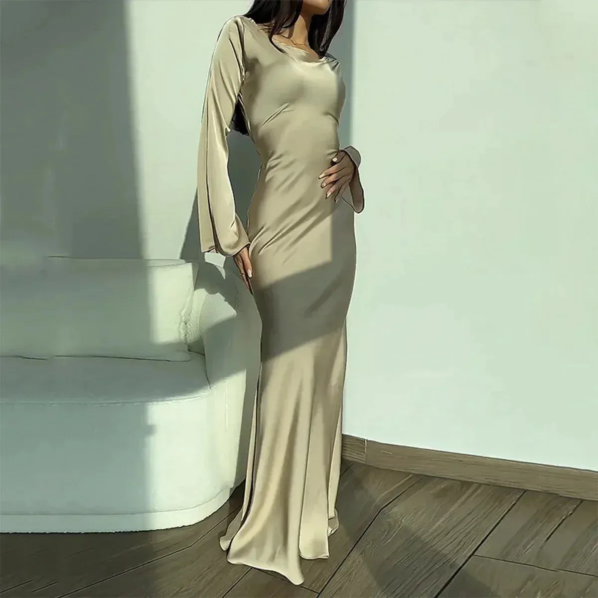 Women's Elegant Flowy Long Sleeve Dress | Maxi