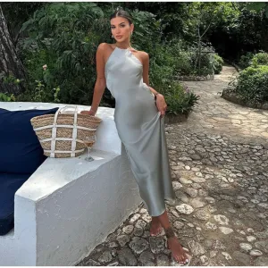 Women's Elegant Halter Backless Wedding Guest Dress | Maxi