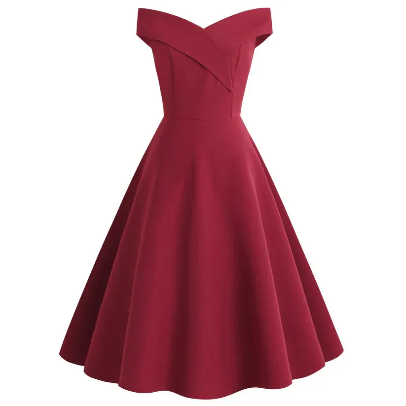 Women's Elegant Off Shoulder A Line Dress | Midi