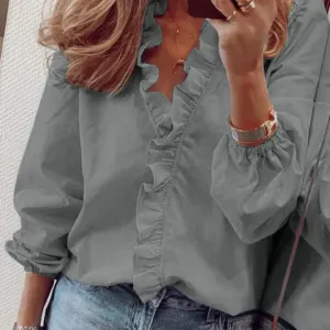 Women's Elegant Summer Ruffle Blouse | Long