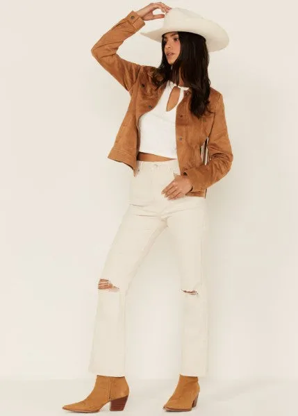 Women's Fringe Suede Trucker Jacket