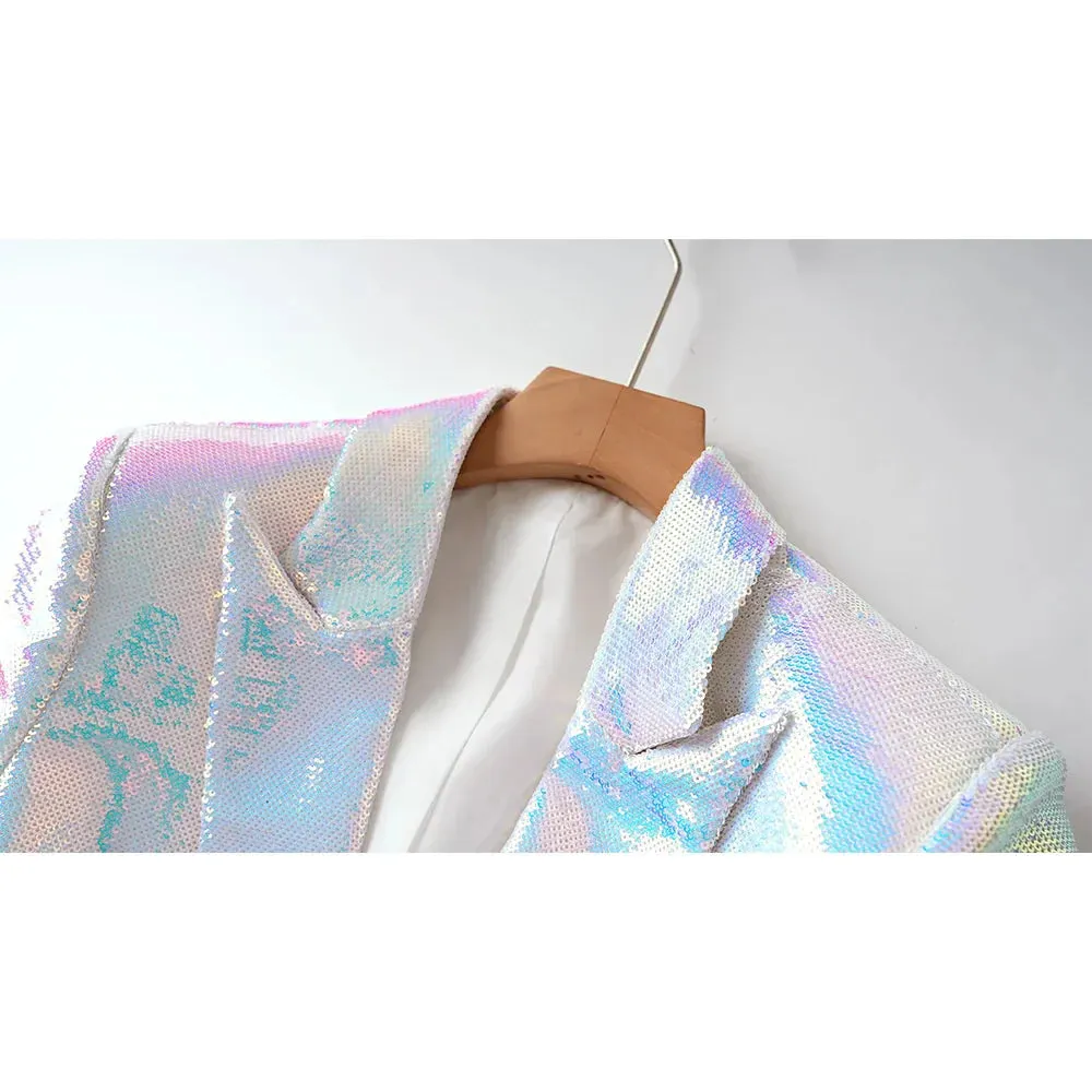 Women's Holographic Blazer & Shorts Set | Bold & Glamorous | Iridescent Finish