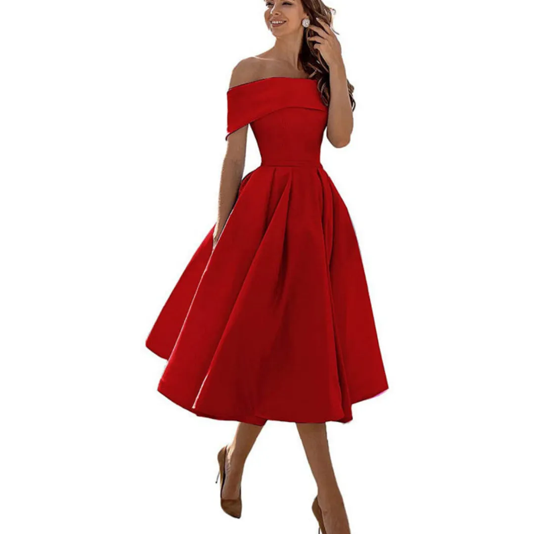 Women's Off-Shoulder Elegant Flare Dress | Midi