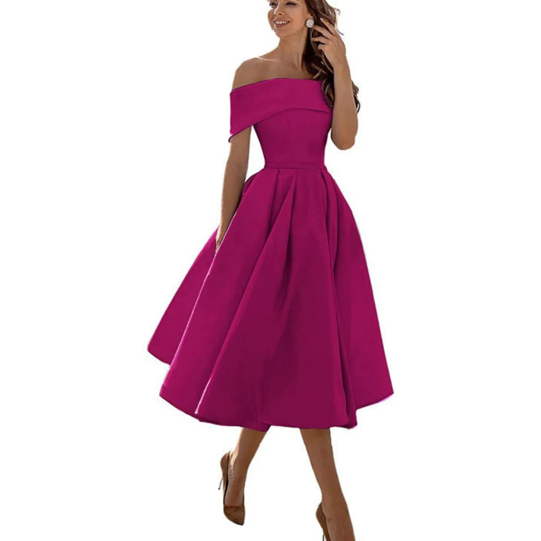 Women's Off-Shoulder Elegant Flare Dress | Midi
