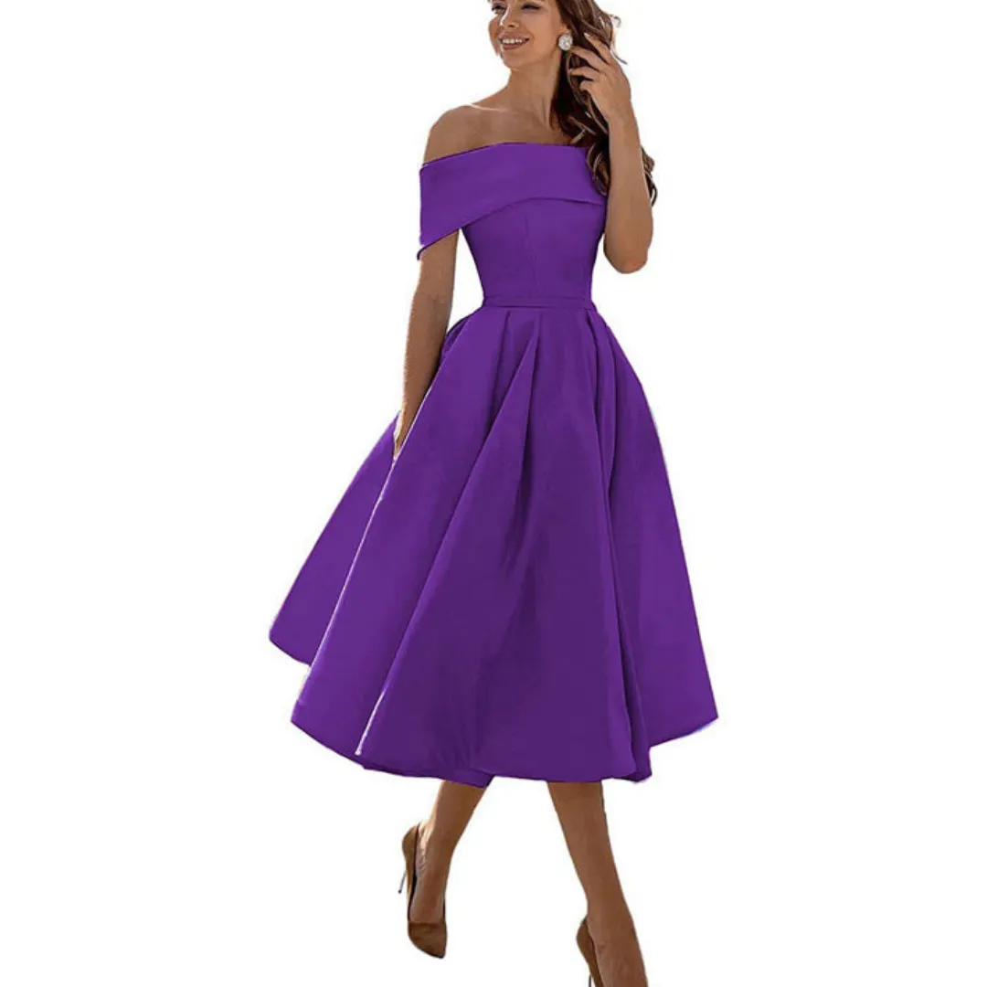 Women's Off-Shoulder Elegant Flare Dress | Midi