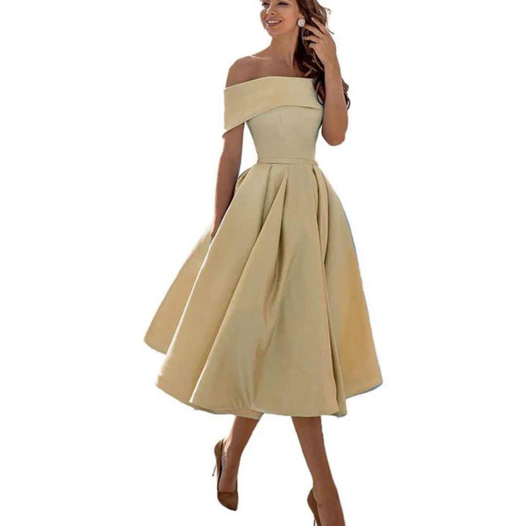 Women's Off-Shoulder Elegant Flare Dress | Midi