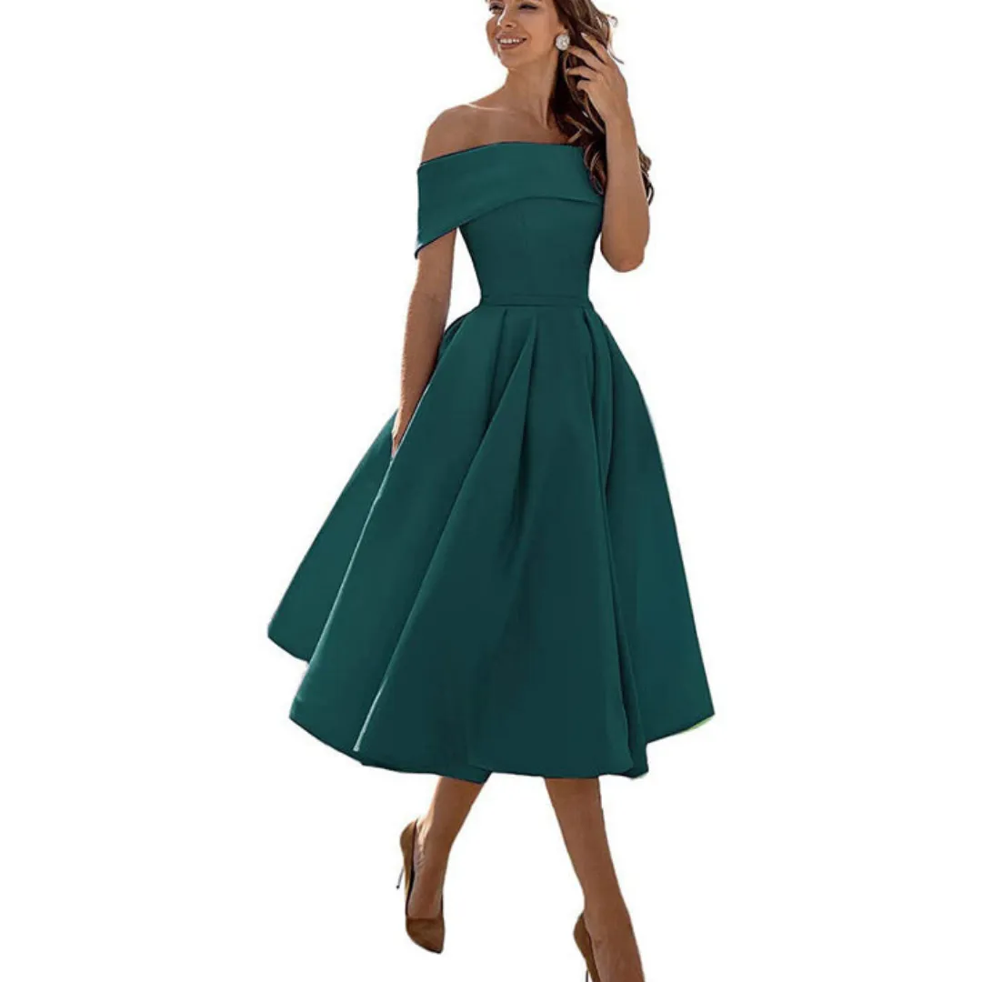 Women's Off-Shoulder Elegant Flare Dress | Midi