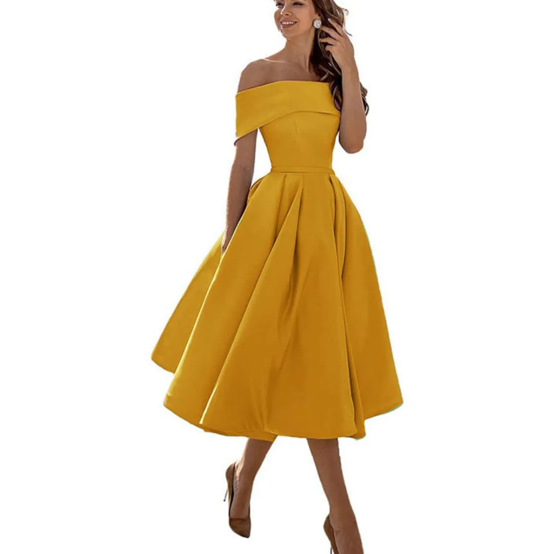 Women's Off-Shoulder Elegant Flare Dress | Midi