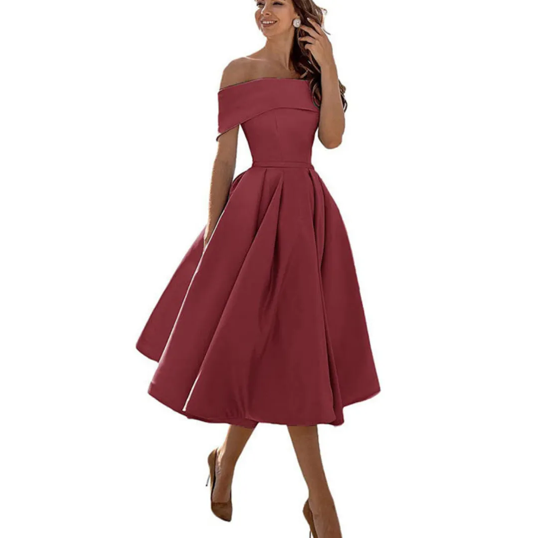 Women's Off-Shoulder Elegant Flare Dress | Midi
