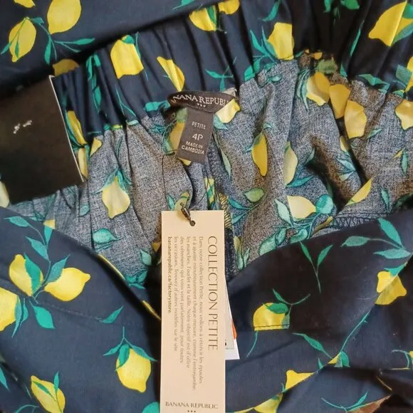 🤩Women's Petite Skirt Sz 4P Banana Republic Tiered Wrap Midi navy lemon $80 New