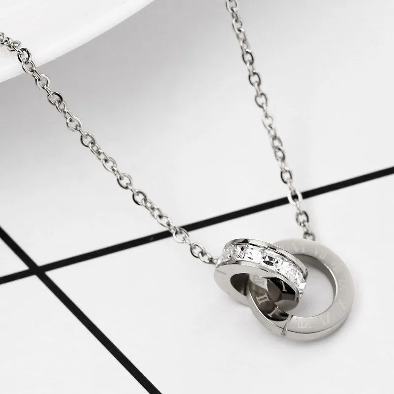 Women's Roman Numerals Chain Bracelet with Cubic Zirconia and Titanium Steel Charms