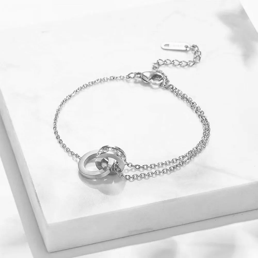 Women's Roman Numerals Chain Bracelet with Cubic Zirconia and Titanium Steel Charms