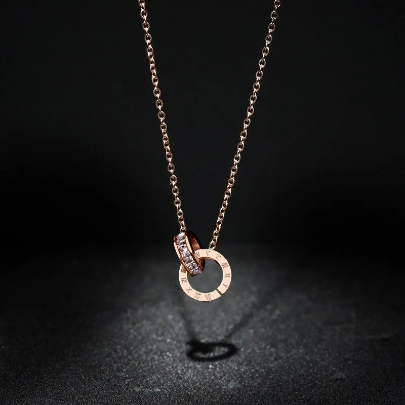 Women's Roman Numerals Chain Bracelet with Cubic Zirconia and Titanium Steel Charms