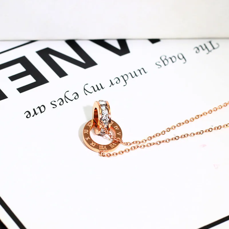 Women's Roman Numerals Chain Bracelet with Cubic Zirconia and Titanium Steel Charms