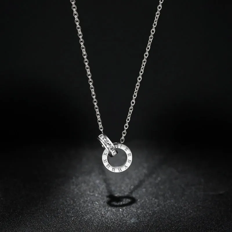 Women's Roman Numerals Chain Bracelet with Cubic Zirconia and Titanium Steel Charms