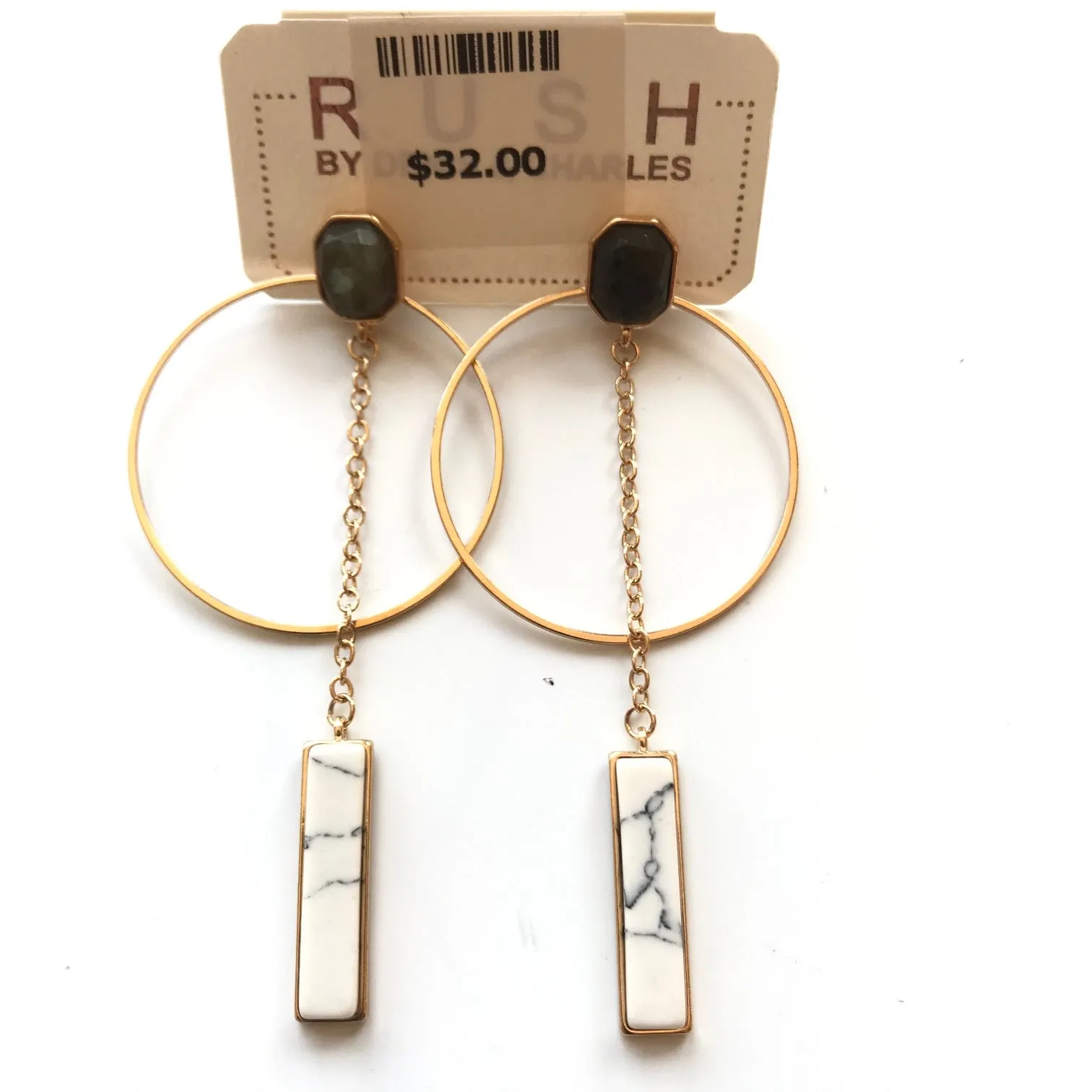 Women's RUSH by Denis & Charles | Howlite Carbrodorite Earrings |White