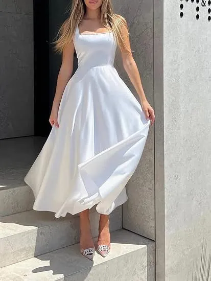 Women's Square Collar Long Low Cut Sleeveless Dress Corset