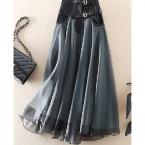 Women's Stylish Belted Style High Waisted Midi Skirt | Layered