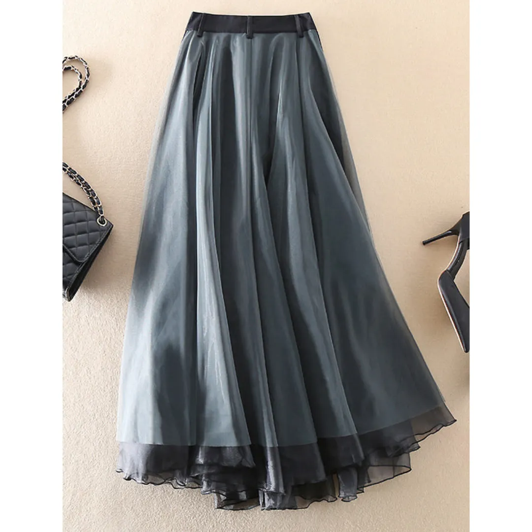 Women's Stylish Belted Style High Waisted Midi Skirt | Layered