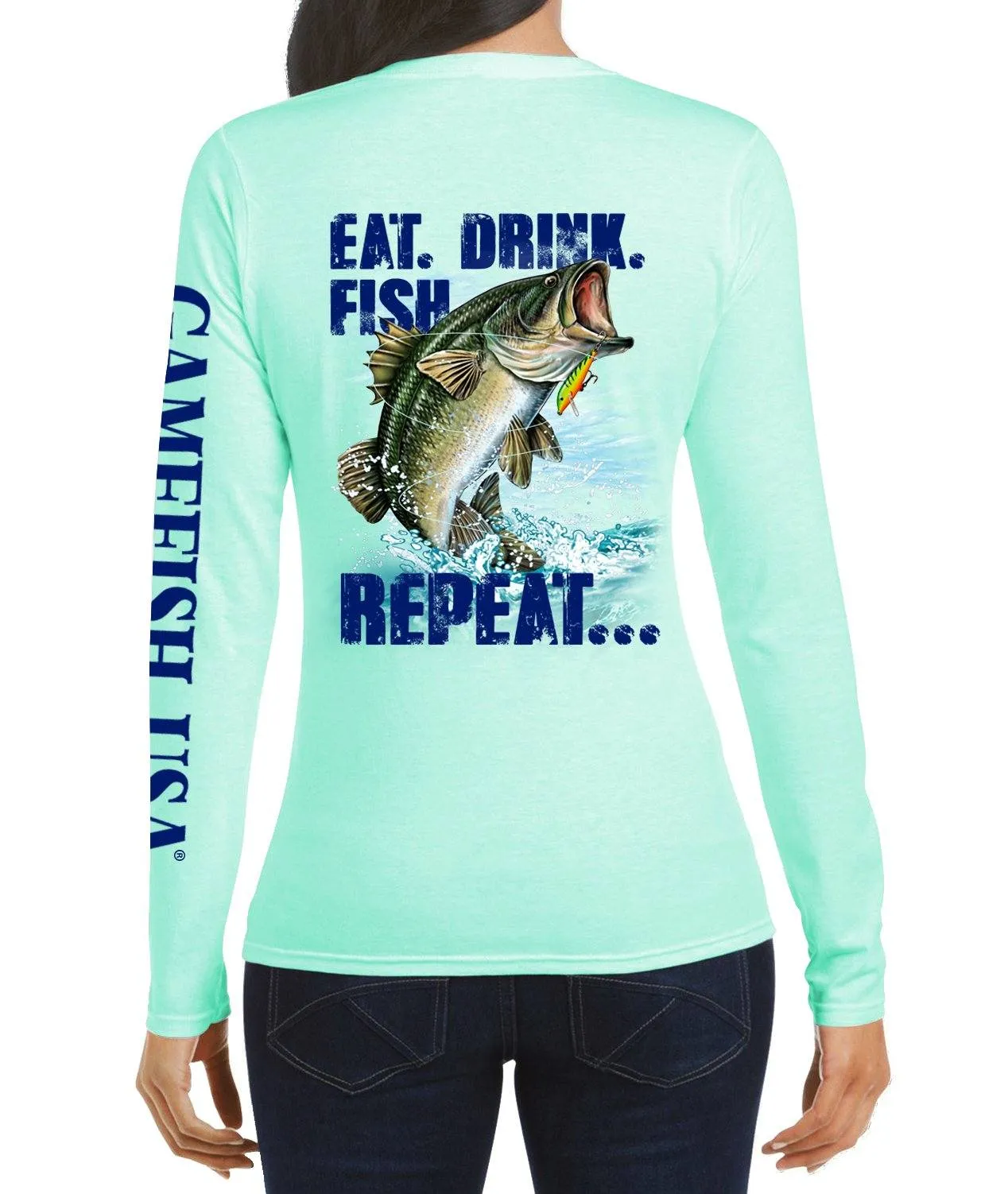 Women's UPF 50 Lightweight Microfiber Moisture Wicking Performance Fishing Shirt EAT DRINK FISH