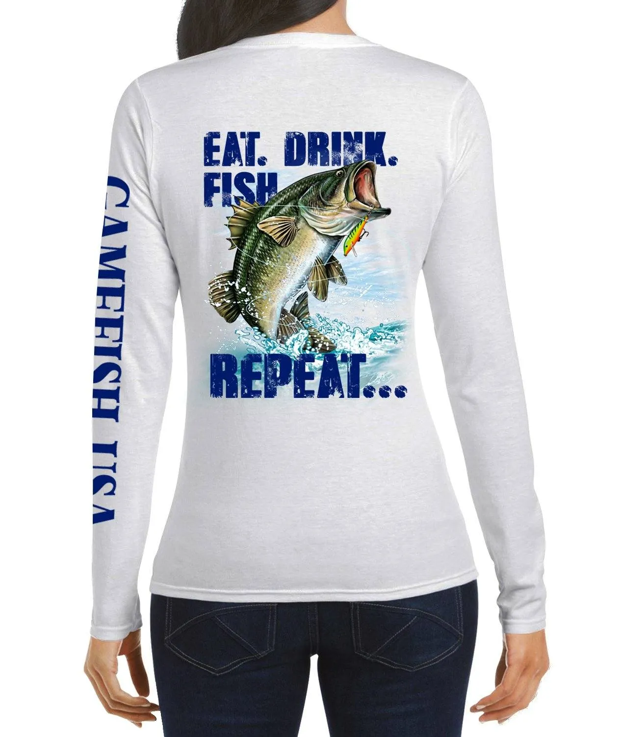Women's UPF 50 Lightweight Microfiber Moisture Wicking Performance Fishing Shirt EAT DRINK FISH