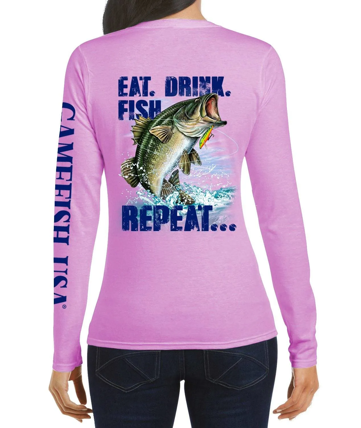 Women's UPF 50 Lightweight Microfiber Moisture Wicking Performance Fishing Shirt EAT DRINK FISH