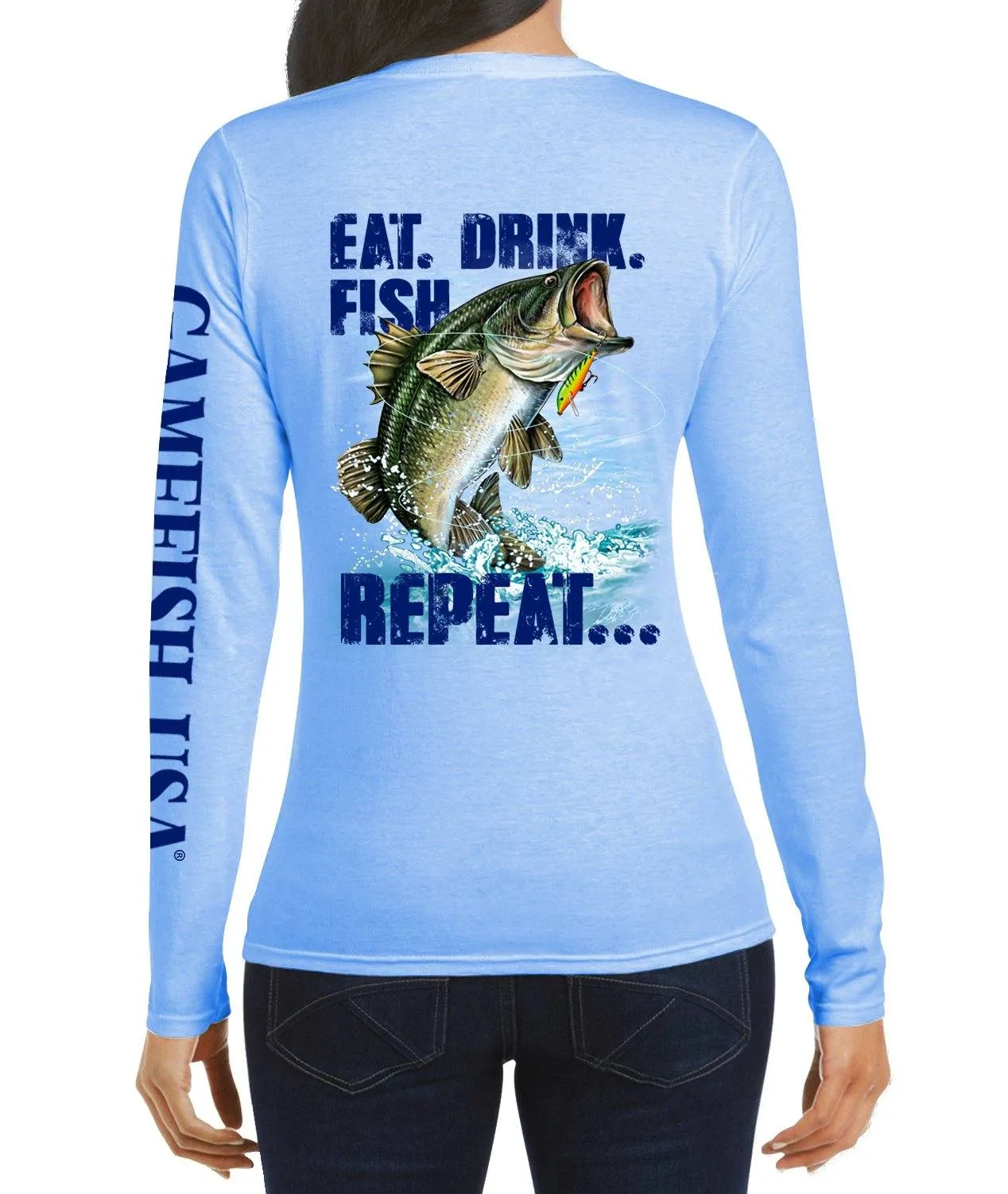 Women's UPF 50 Lightweight Microfiber Moisture Wicking Performance Fishing Shirt EAT DRINK FISH