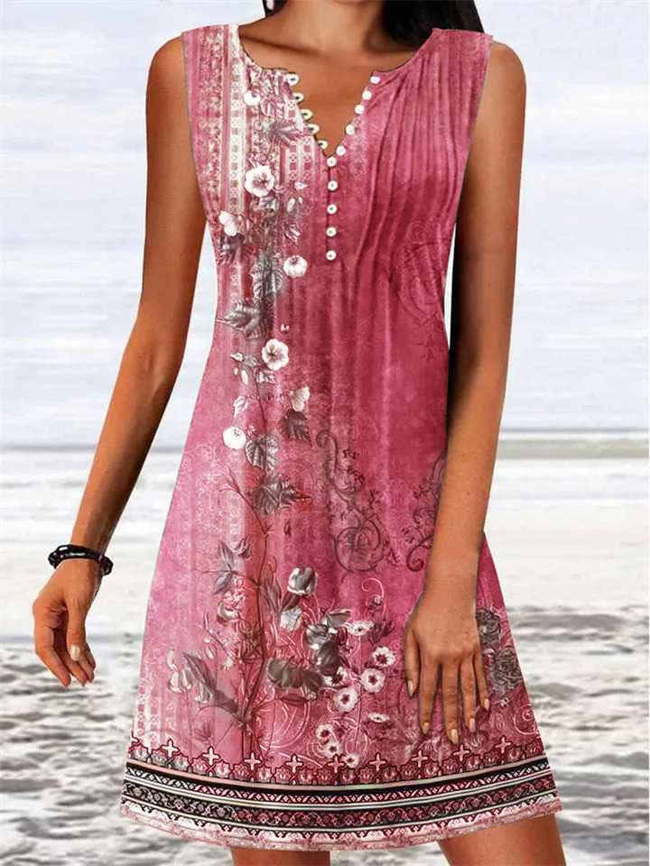 Women's Vintage Floral Sleeveless A-line Dress