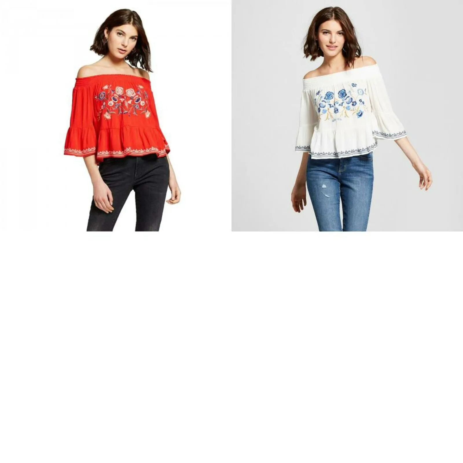 Xhilaration Women's Off Shoulder Embroidered Bell Sleeve Top Shirt Blouse